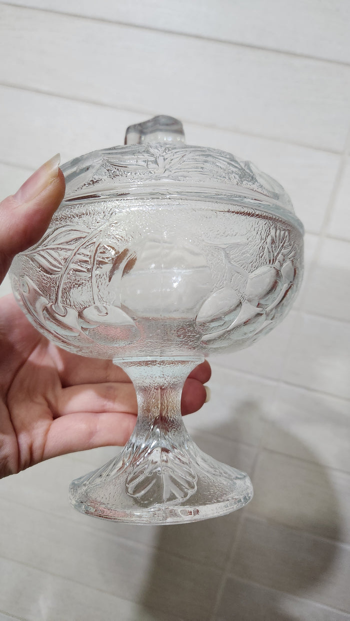 Fidenza Vetraria Italy "Rio" Pattern Pedestal Glass Candy Dish with Lid