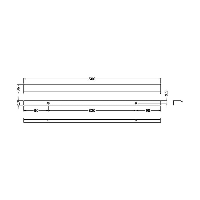 [BFHH226] Finger Pull Furniture Handle, 500mm (320mm Centres), Choice of Finish - Technical Drawing