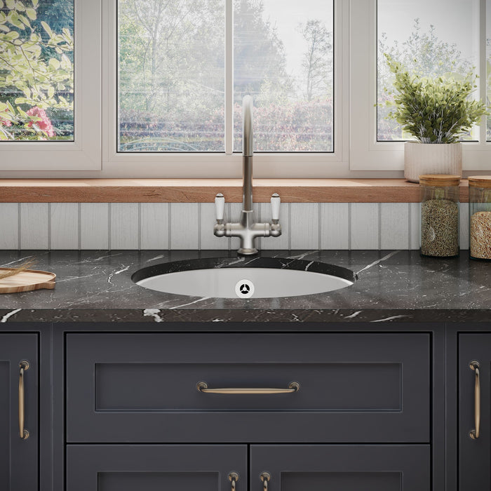 [BKS256] Fireclay Single Bowl Round Undermount Kitchen Sink, Central Waste Position & Overflow - 460mm - Multiple Colours Available - Lifestyle 1