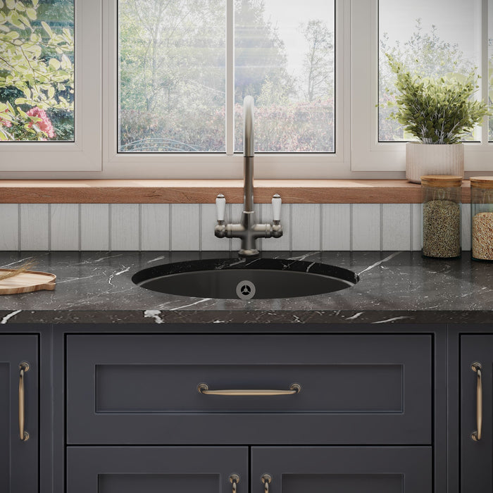 [BKS257] Fireclay Single Bowl Round Undermount Kitchen Sink, Central Waste Position & Overflow - 460mm - Multiple Colours Available - Lifestyle 1