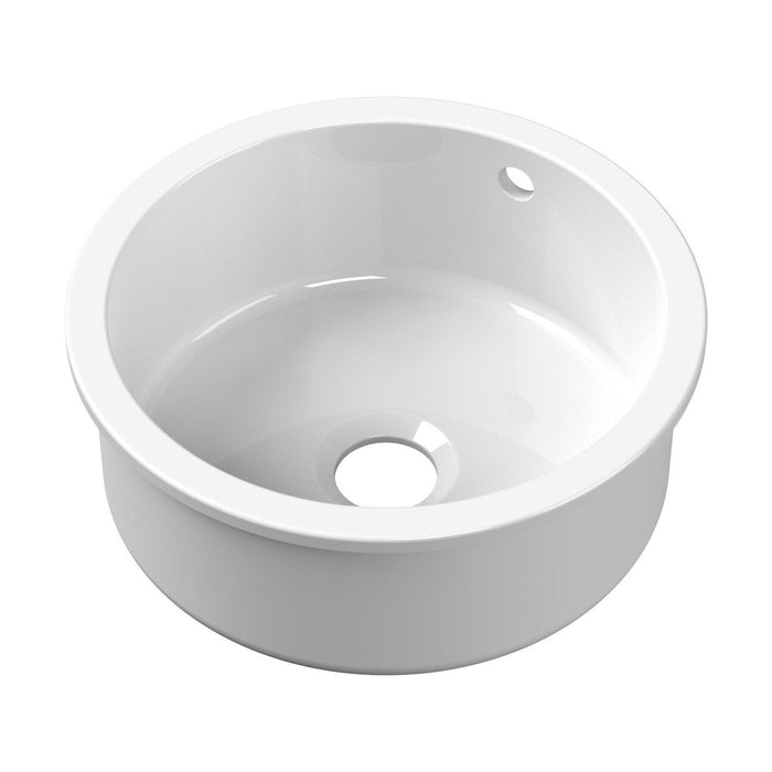 [BKS256] Fireclay Single Bowl Round Undermount Kitchen Sink, Central Waste Position & Overflow - 460mm - Multiple Colours Available - Cutout