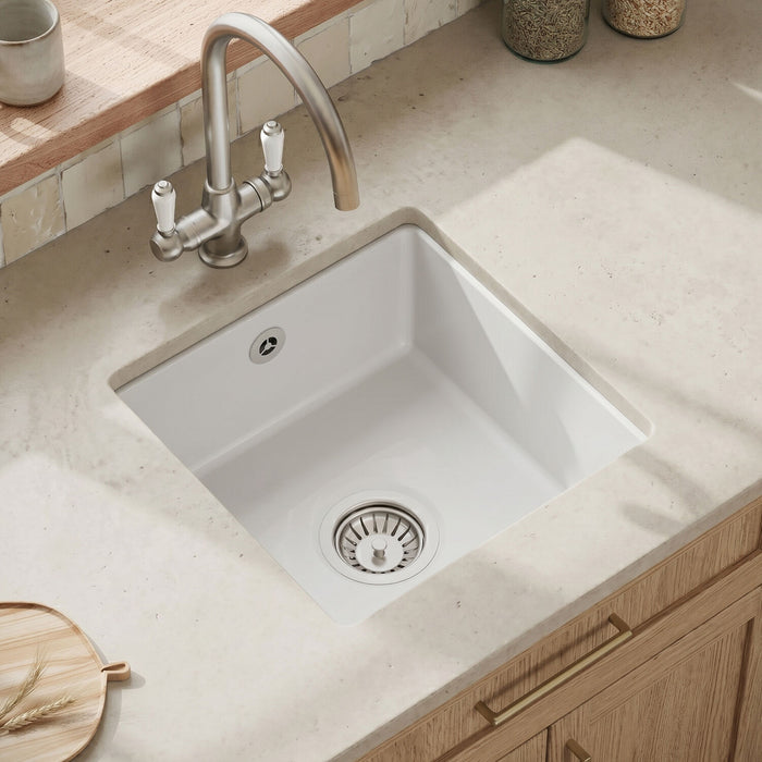 [BKS250] Fireclay Single Bowl Square Undermount Kitchen Sink with Overflow - 457mm - Multiple Colours - Silo
