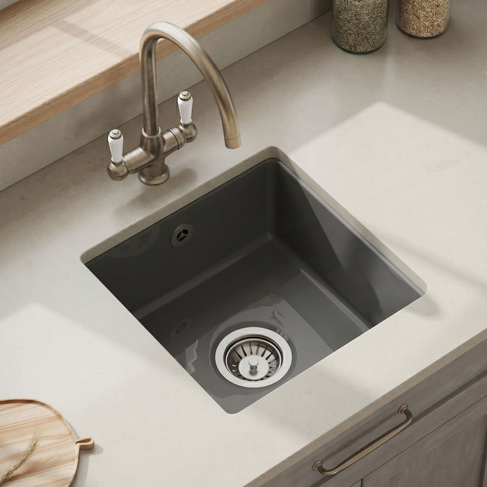 [BKS251] Fireclay Single Bowl Square Undermount Kitchen Sink with Overflow - 457mm - Multiple Colours - Silo