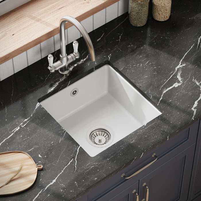 [BKS250] Fireclay Single Bowl Square Undermount Kitchen Sink with Overflow - 457mm - Multiple Colours - Lifestyle 2