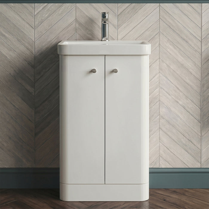 [BFCU104] Flashbrook Contemporary Floor Standing 2 Door Vanity Unit with 1 Tap Hole Ceramic Basin - Choice of Size and Finish - Silo
