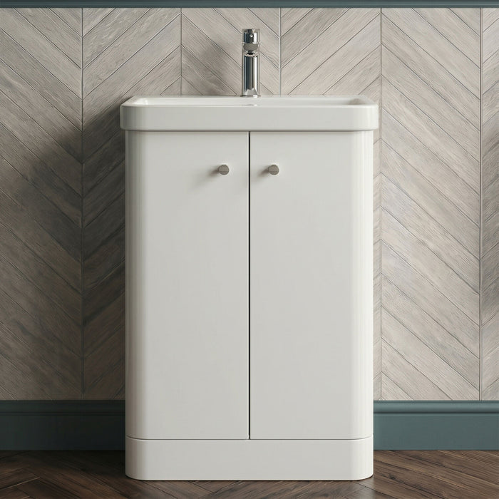 [BFCU106] Flashbrook Contemporary Floor Standing 2 Door Vanity Unit with 1 Tap Hole Ceramic Basin - Choice of Size and Finish - Silo