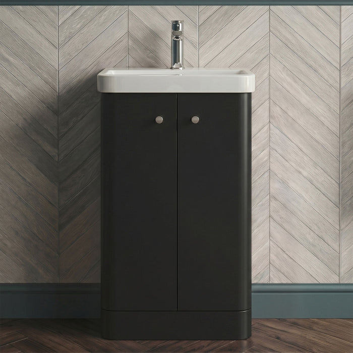 [BFCU1404] Flashbrook Contemporary Floor Standing 2 Door Vanity Unit with 1 Tap Hole Ceramic Basin - Choice of Size and Finish - Silo