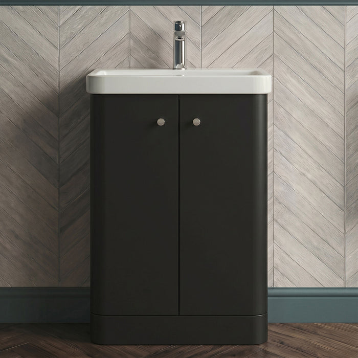 [BFCU1406] Flashbrook Contemporary Floor Standing 2 Door Vanity Unit with 1 Tap Hole Ceramic Basin - Choice of Size and Finish - Silo