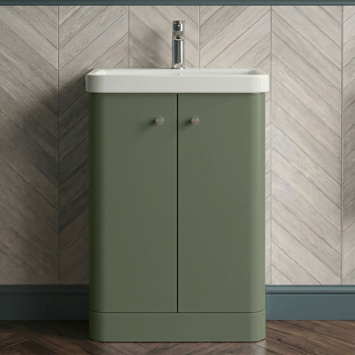 [BFCU806] Flashbrook Contemporary Floor Standing 2 Door Vanity Unit with 1 Tap Hole Ceramic Basin - Choice of Size and Finish - Silo
