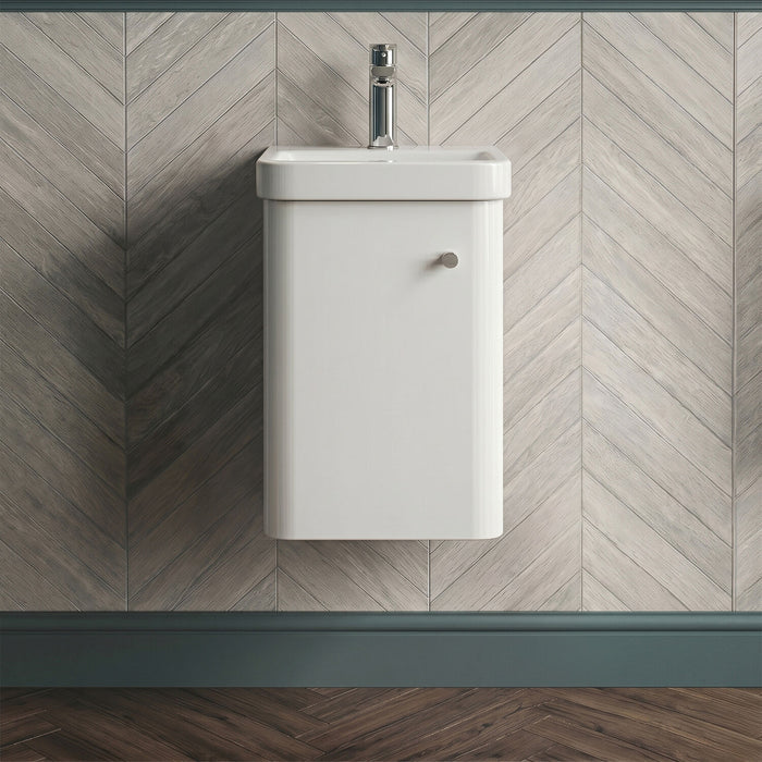[BFCU101] Flashbrook Contemporary Wall Hung 1 Door Vanity Unit with Ceramic Sink - 400mm - Silo