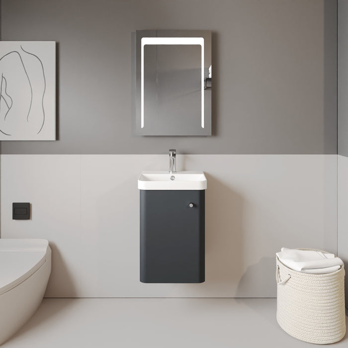 [BFCU1401] Flashbrook Contemporary Wall Hung 1 Door Vanity Unit with Ceramic Sink - 400mm - Lifestyle 1