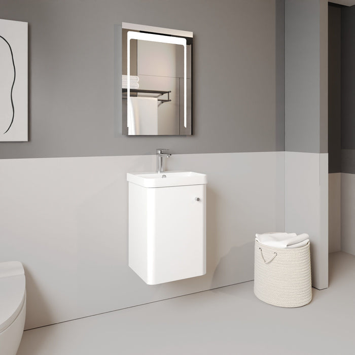 [BFCU101] Flashbrook Contemporary Wall Hung 1 Door Vanity Unit with Ceramic Sink - 400mm - Lifestyle 3