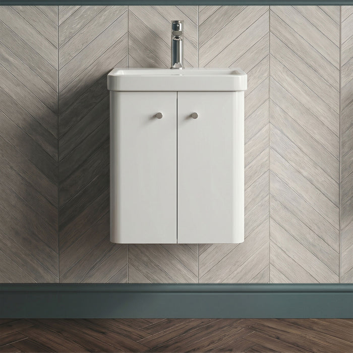 [BFCU103] Flashbrook Contemporary Wall Hung 2 Door Vanity Unit with 1 Tap Hole Basin, Choice of Size and Colour - Silo