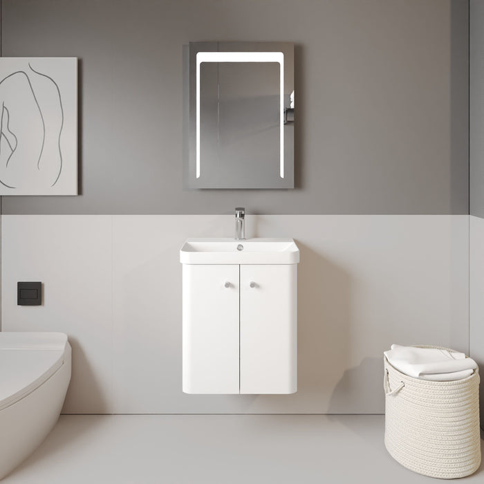 [BFCU103] Flashbrook Contemporary Wall Hung 2 Door Vanity Unit with 1 Tap Hole Basin, Choice of Size and Colour - Lifestyle 1