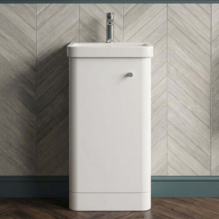 [BFCU102] Flashbrook Floor Standing 1 Door Vanity Unit with Ceramic Basin - 400mm, Choice of Colour - Silo