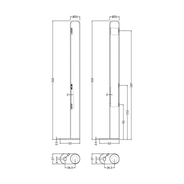 [BHAC300] Floor Mounted Legs, High Gloss White - Technical Drawing