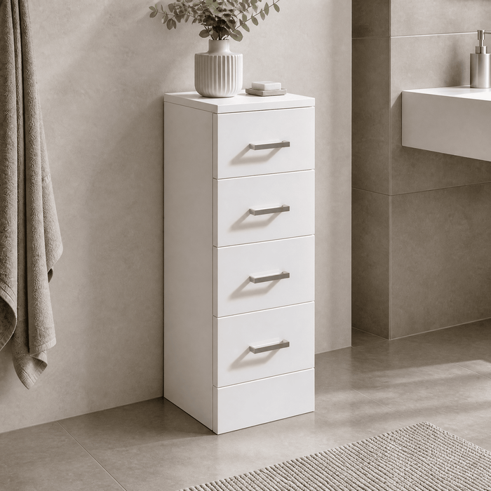 [BFOR134] Floor Standing 4 Drawer Bathroom Unit - 300mm - Gloss White - Lifestyle 1