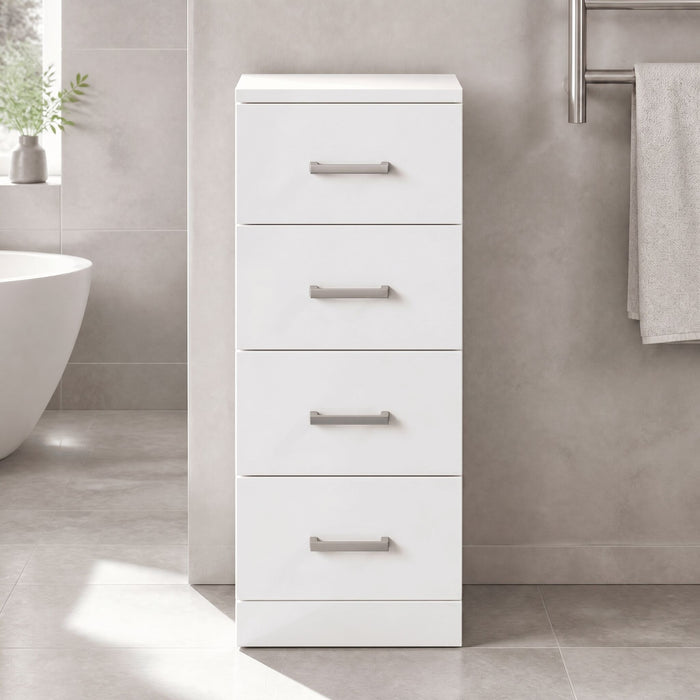 [BFOR134] Floor Standing 4 Drawer Bathroom Unit - 300mm - Gloss White - Lifestyle 2