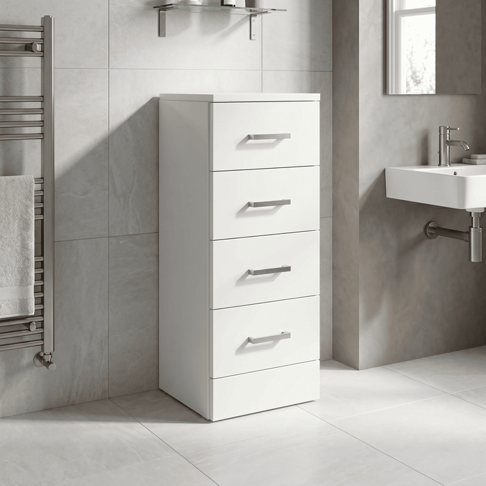 [BFOR134] Floor Standing 4 Drawer Bathroom Unit - 300mm - Gloss White - Lifestyle 3