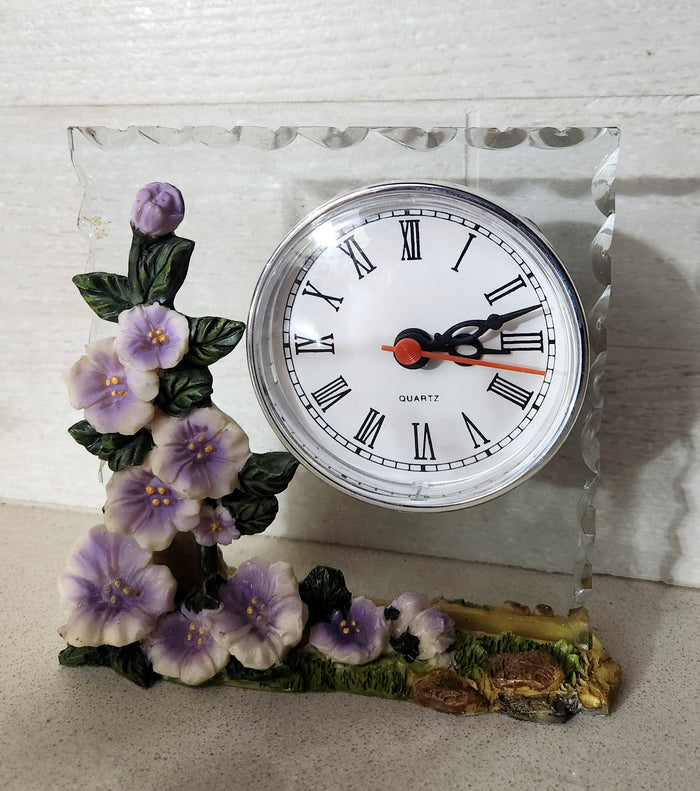 Floral Glass Desk Clock with Resin Base