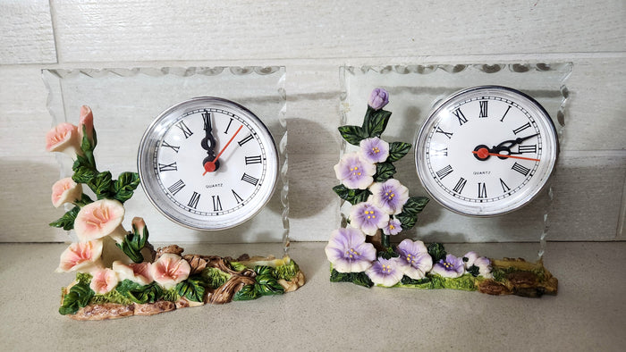Floral Glass Desk Clock with Resin Base
