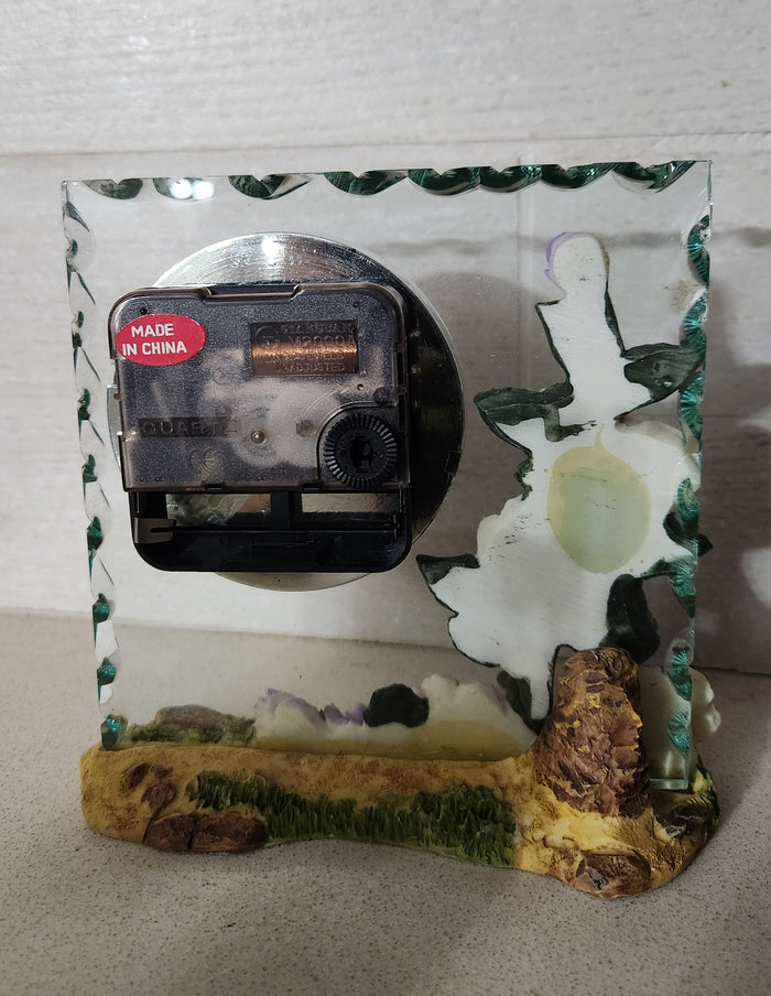 Floral Glass Desk Clock with Resin Base