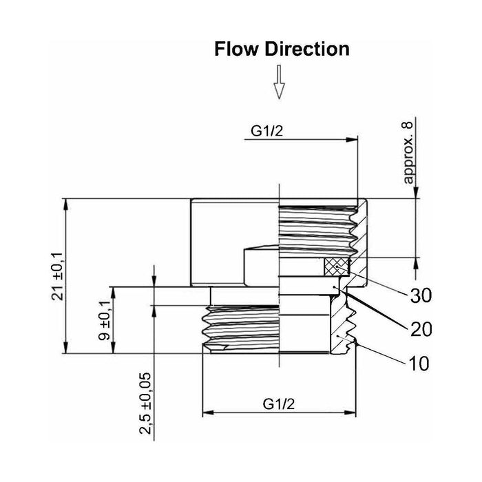 [BAFR004] Modern Bathroom Suitable with Any Shower Hose Option, 20mm x 20mm, Chrome - Technical Drawing