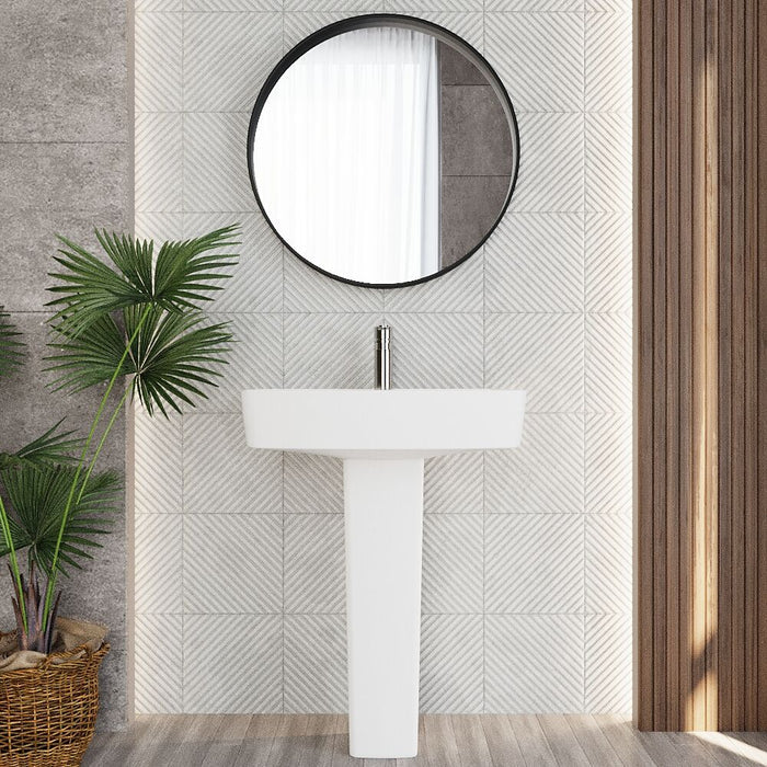 [BCOP010] Forsbrook Modern White Square 1 Tap Hole Bathroom Basin & Full Pedestal - Choice of Size (520mm or 600mm) - Lifestyle 1