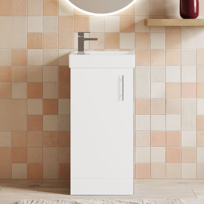 [BFSA192] Freehay 400mm Floor Standing Bathroom Vanity & Basin - Chrome Handle - Gloss White - Silo