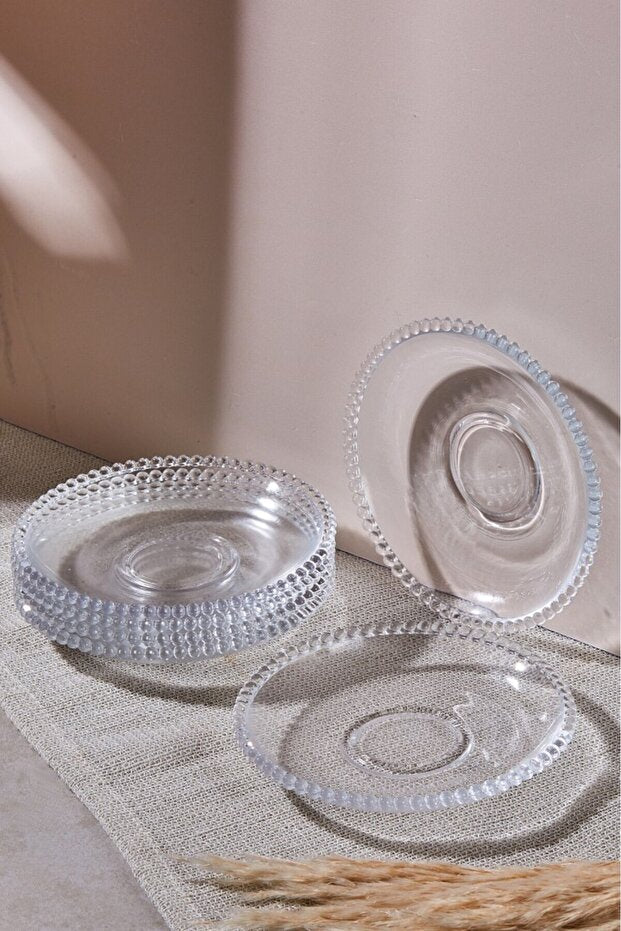 Girona Glass Tea Saucers - 6-Piece Set with Elegant Beaded Edge