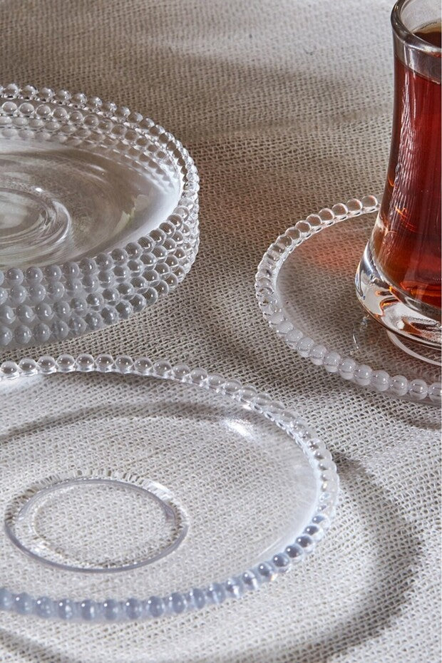 Girona Glass Tea Saucers - 6-Piece Set with Elegant Beaded Edge