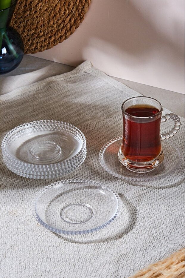 Girona Glass Tea Saucers - 6-Piece Set with Elegant Beaded Edge