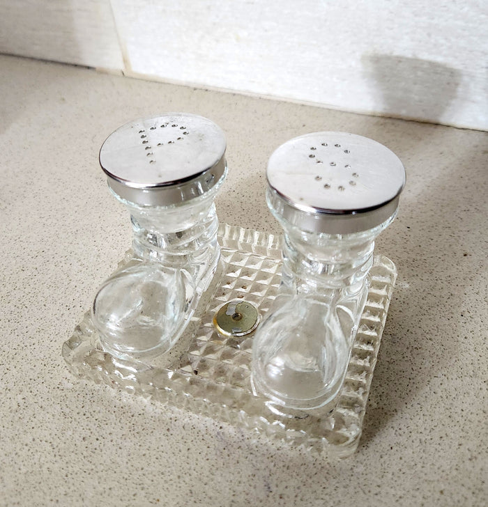 Glass Boot Salt and Pepper Shakers With Tray Set
