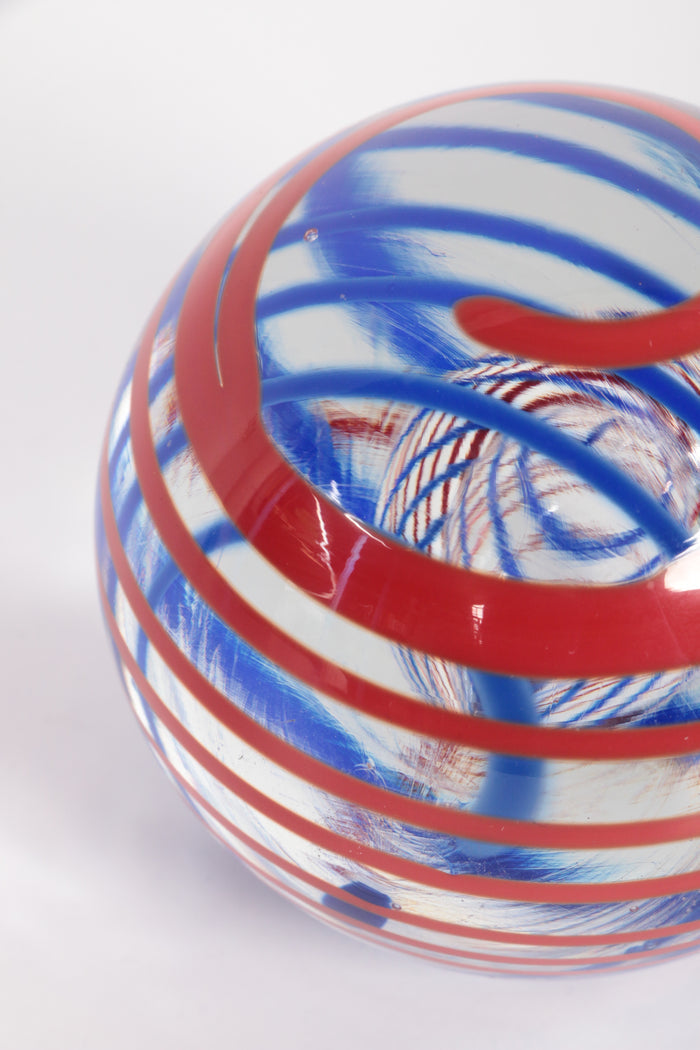 Glass Round Ball Paperweight Signed with O Horn, 1960