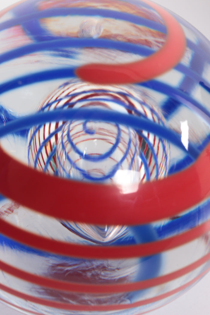 Glass Round Ball Paperweight Signed with O Horn, 1960
