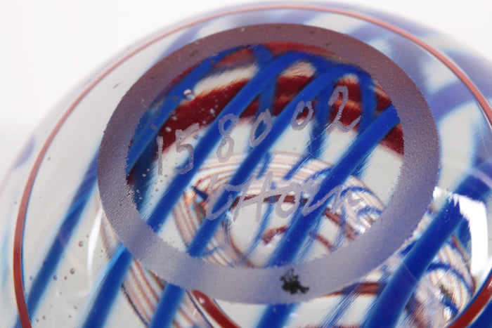 Glass Round Ball Paperweight Signed with O Horn, 1960