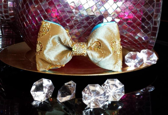 Gold Sequin and Turquoise Brocade Couture Bowtie
