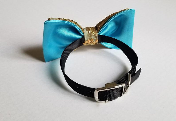 Gold Sequin and Turquoise Brocade Couture Bowtie