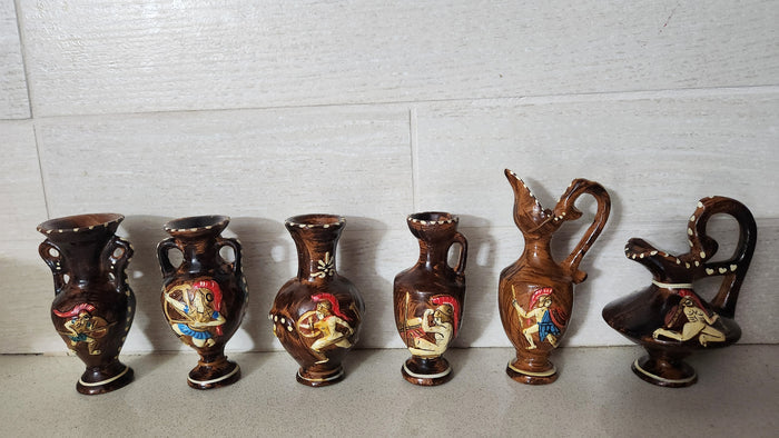 Greek Miniature Pottery Set - Hand Painted Ceramic Vases