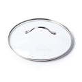 The GreenPan Glass Lid - 10" features a round tempered glass design with a metal rim and curved stainless steel handle, making it an ideal addition to your GreenPan collection.