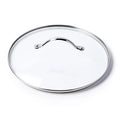 The GreenPan Glass Lid - 12" is a round, clear tempered glass lid with a stainless steel handle and metal rim, shown on a white background. Ideal for GreenPan cookware collections.