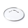 The GreenPan Glass Lid - 9.5" is a round, clear tempered glass lid with a durable stainless steel handle and metal rim, shown on a white background. Ideal for use with GreenPan collections.