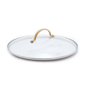 Tempered glass lid with matte gold handle, shown angled on a white background.