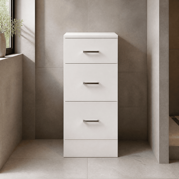 [BFOR135] Hamstall Contemporary Floor Standing 3 Drawer Bathroom Unit, Gloss White, Choice of Size
