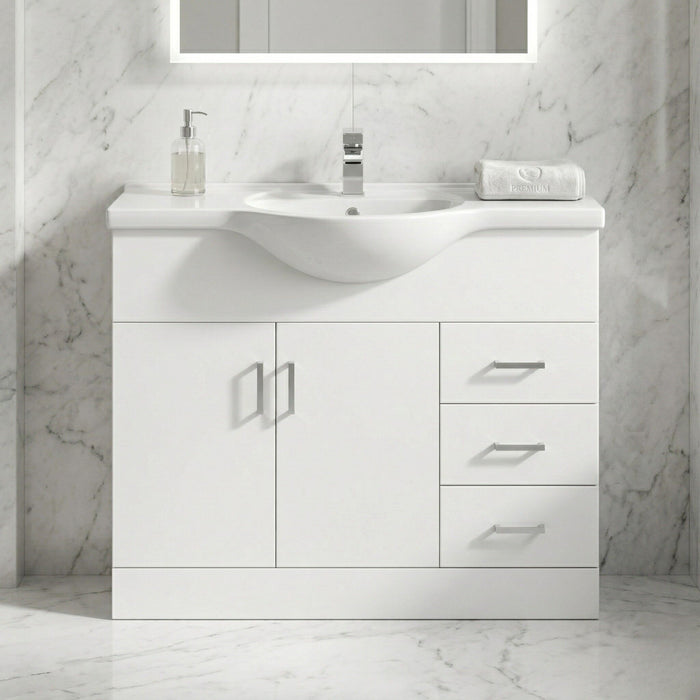 [BFORY1050] Hamstall Contemporary Floor Standing Vanity Unit with Round Ceramic Basin – Gloss White, Choice of Doors, Drawers & Sizes - Silo