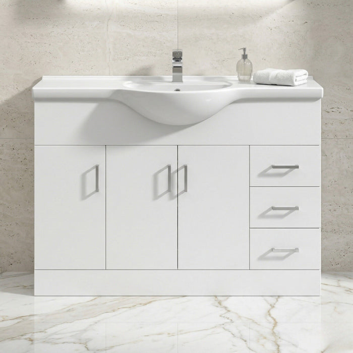 [BFORY1200] Hamstall Contemporary Floor Standing Vanity Unit with Round Ceramic Basin – Gloss White, Choice of Doors, Drawers & Sizes - Silo