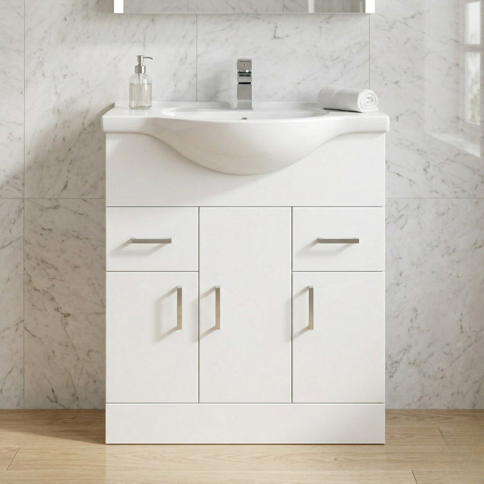 [BFORY750] Hamstall Contemporary Floor Standing Vanity Unit with Round Ceramic Basin – Gloss White, Choice of Doors, Drawers & Sizes - Silo