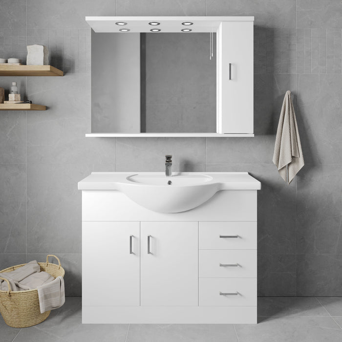 [BFORY1050] Hamstall Contemporary Floor Standing Vanity Unit with Round Ceramic Basin – Gloss White, Choice of Doors, Drawers & Sizes - Lifestyle 1