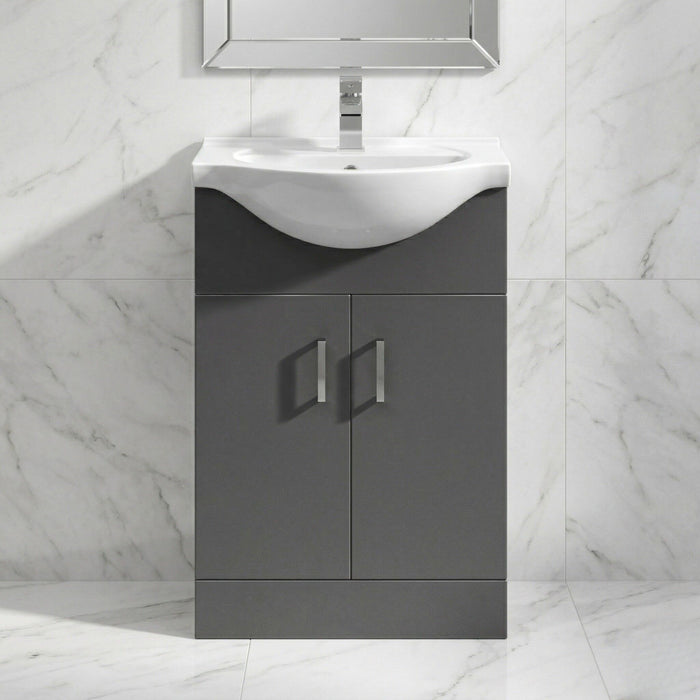[BFORY550SB] Hamstall Dark Grey Floor Standing Vanity Unit with Basin - Soft Close Doors, Choice of Size & Basin Style - Silo