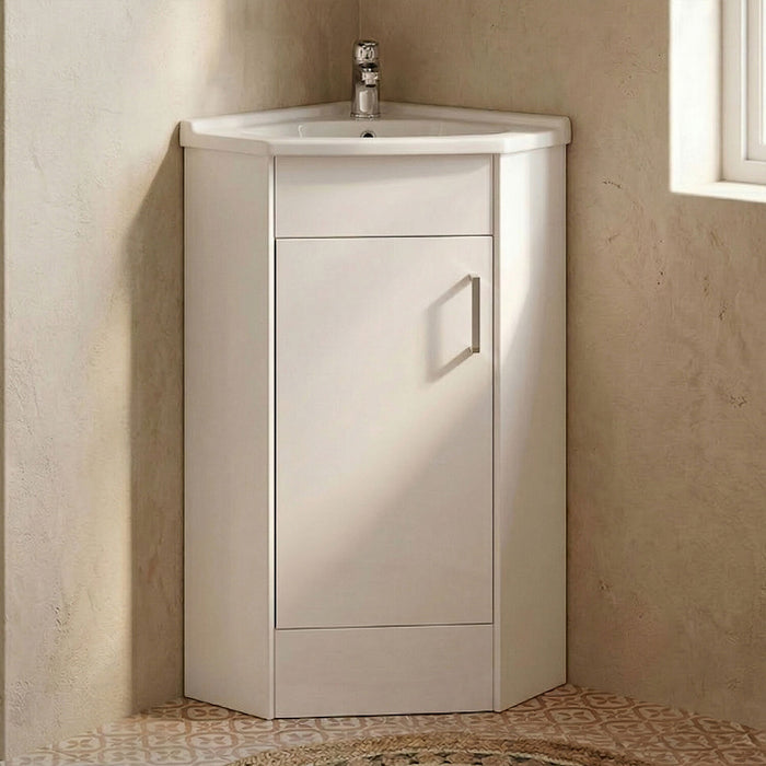 [BFCR001] Hamstall Gloss White Corner Bathroom Cloakroom Vanity Basin Unit - 1 or 2 Door Option - Silo
